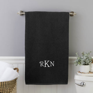 White Monogram Embroidered Small Black Bath Towel