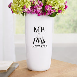 Mr and Mrs Personalized White Ceramic Vase