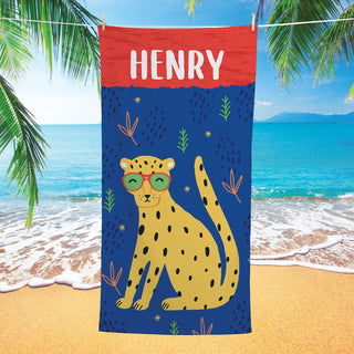 Cool leopard with glasses beach towel and a name 