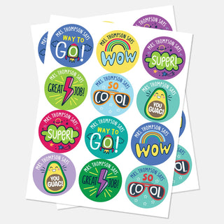 Fun Teacher Compliments Personalized Round Sticker - Set of 48