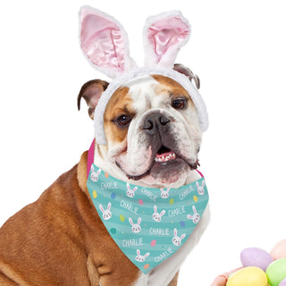 Bunny and eggs pet bandana with name 