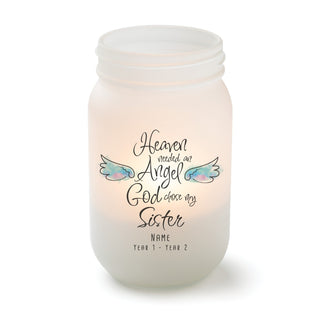 God Chose My Sister Memorial Frosted Mason Jar Votive Holder