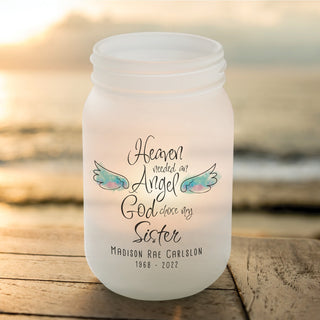God chose my sister memorial mason jar votive with name and date 
