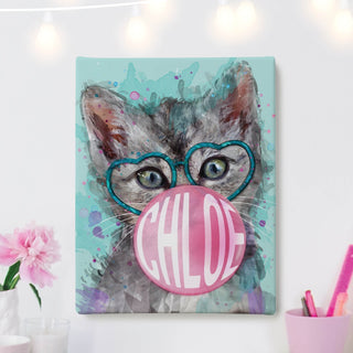 Bubble gum kitten with glasses 11x14 canvas 
