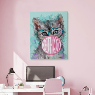 Bubble gum kitten with glasses 16x20 canvas 