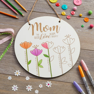 DIY mom seeds of love white wood plaque with names 