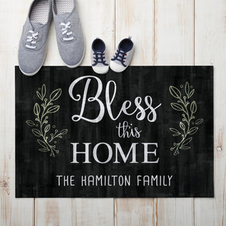 Bless this home thin doormat with family name