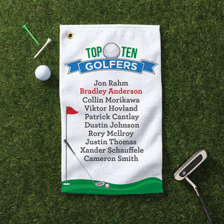 Top ten golfers golf towel with a name 