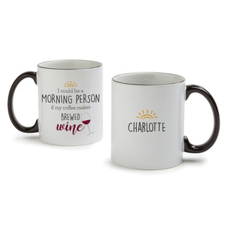 Morning Person Wine White Coffee Mug with Black Rim and Handle-11oz