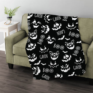 Halloween faces fuzzy blanket with a name 