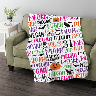 Halloween cats and bats fuzzy blanket with a name 