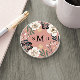 Floral Monogram Personalized Round Desk Coaster