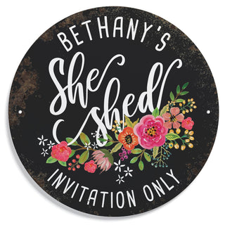 She Shed Personalized Round Metal Sign