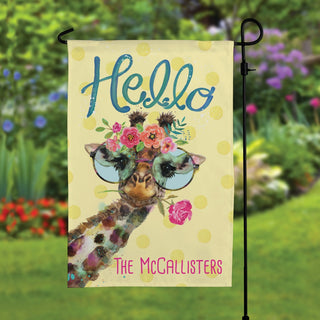 HELLO! Floral Giraffe Personalized Garden Flag