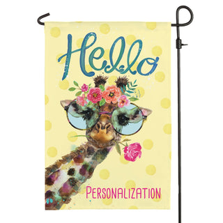 HELLO! Floral Giraffe Personalized Garden Flag