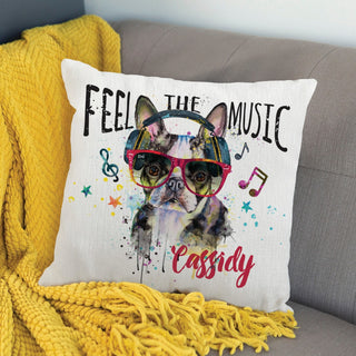 Rocker Dog with Headphones Personalized 17" Throw Pillow