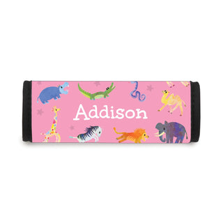 Colorful Zoo Animals Personalized Pink Luggage Handle Wrap