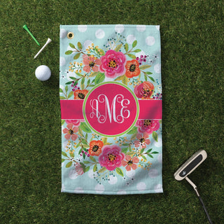 Floral Monogram Personalized Golf Towel