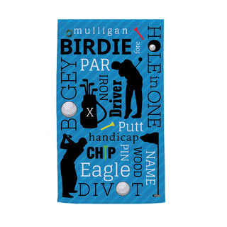 Golfer Key Words Personalized Blue Golf Towel