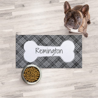 Dog Bone Gray Plaid Personalized Narrow Pet Mat