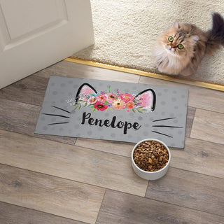 Floral Kitty Ears and Whiskers Pet Mat - Ð 12x27 Inch Entry Mat