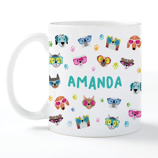 Fun Dogs with Glasses Personalized White Coffee Mug -11 oz.