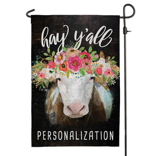 Hay Y'all Floral Cow Personalized Garden Flag