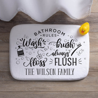 Bathroom rules bathmat with family name 