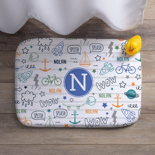 Boy's bathmat with initial and icons