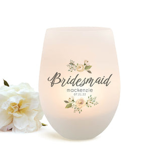 Bridesmaid Personalized Frosted Wine Votive Glass