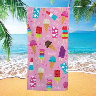 Frosty sweet treats beach towel with name