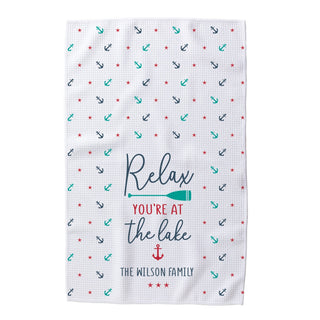 Relax You're at the Lake Personalized Waffle Tea Towel