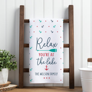 Relax You're at the Lake Personalized Waffle Tea Towel