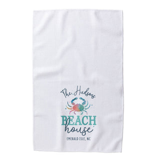 Beach House Crab Personalized Waffle Tea Towel