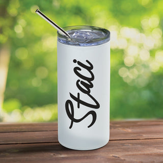 Vinyl Black Name Stainless Steel Tumbler with Straw