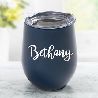 Vinyl Name Navy Blue Personalized Stemless Wine Tumbler