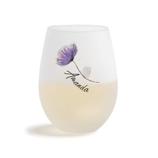 Purple Flower Personalized Frosted Stemless Wine Glass