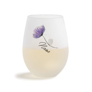 Purple Flower Personalized Frosted Stemless Wine Glass