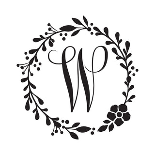 Wreath with Initial Black Vinyl Door Decal