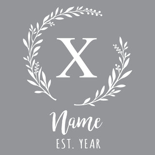 Wreath with Initial and Name White Vinyl Door Decal