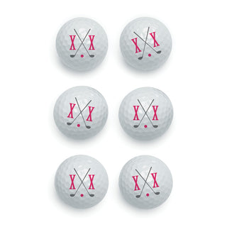 Pink Initial With Clubs Personalized Golf Ball - Set of 6