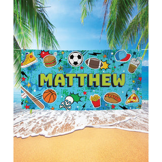 Fun with sports and food velour beach towel