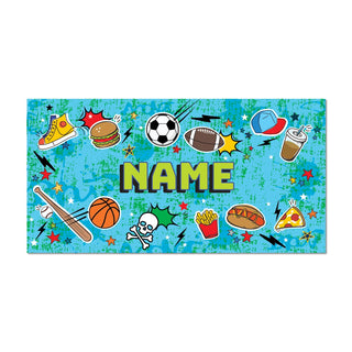 Fun with Sports and Food Personalized Velour Beach Towel