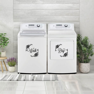 Floral wash and dry laundry decals 
