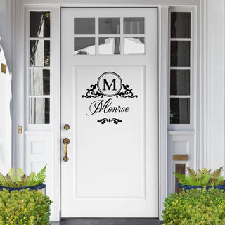 Black vinyl with name and initial for your front door 