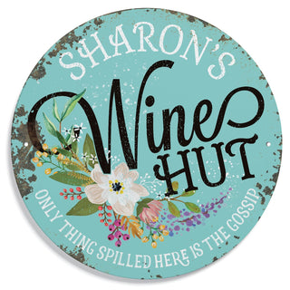 Wine Hut Personalized Round Metal Sign