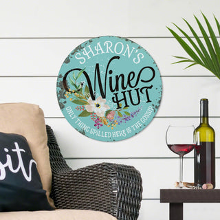 Wine hut round metal sign 