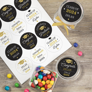 Gold & Black Graduation Theme Personalized Round Sticker - Set of 48