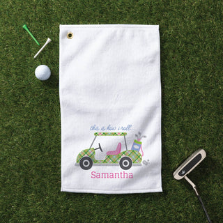 Preppy golf cart golf towel with name 