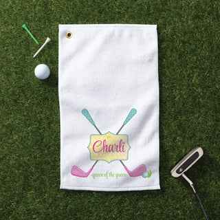 Preppy golf clubs golf towel with name 